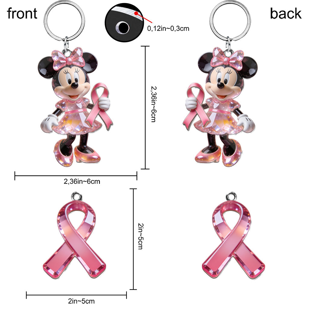 Personalized Breast Cancer Awareness Keychain with Charms | Custom Name Gift Premium Keychain With Charms GradoCreations