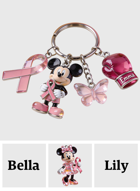 Personalized Breast Cancer Awareness Keychain with Charms | Custom Name Gift Premium Keychain With Charms GradoCreations