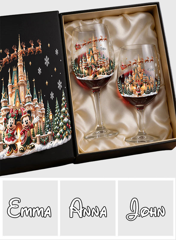 Personalized Disney Christmas Wine Glasses Set with Wooden Box Wine Glasses Set With Wooden Box GradoCreations