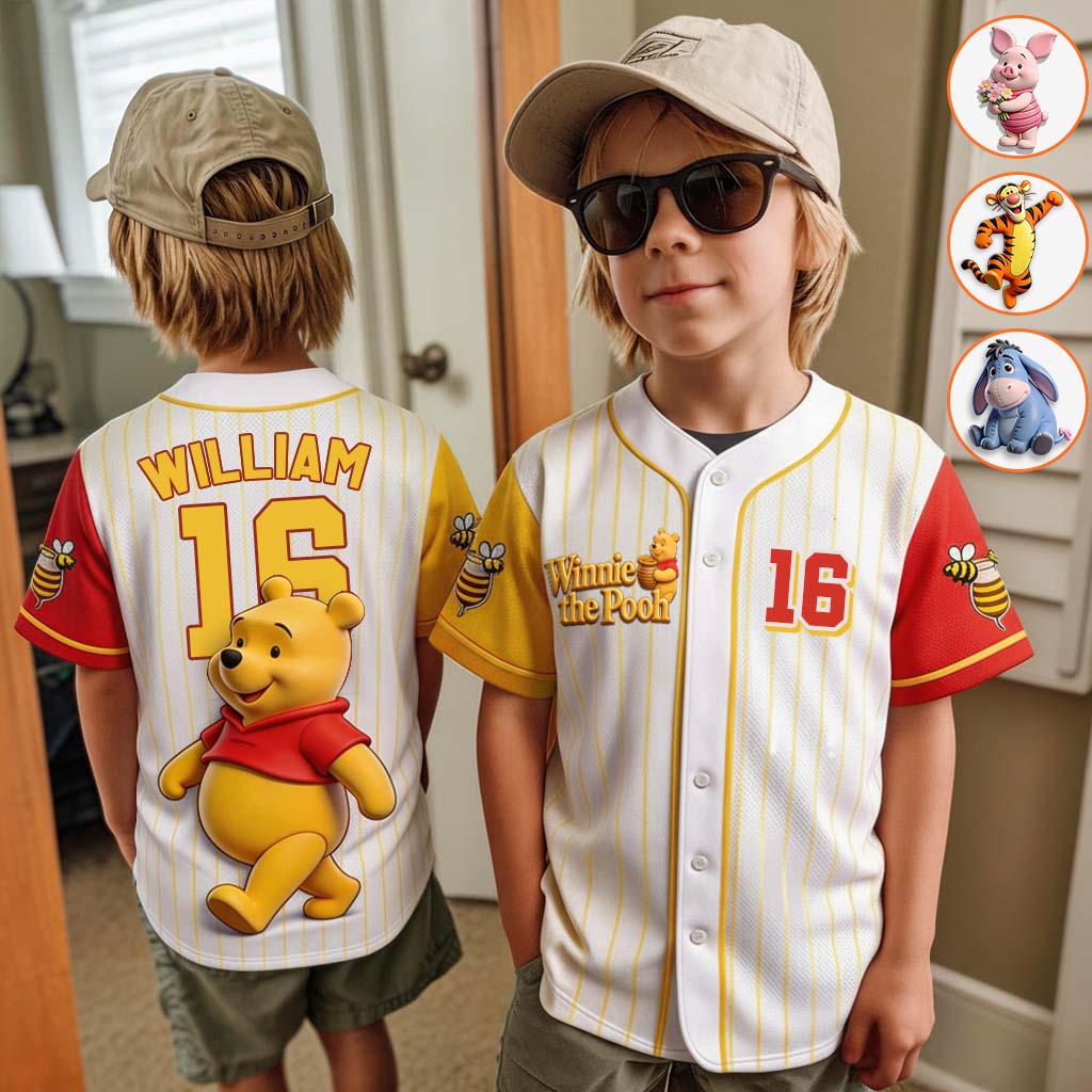 Personalized Winnie the Pooh Baseball Jersey for Kids Baseball Jersey GradoCreations