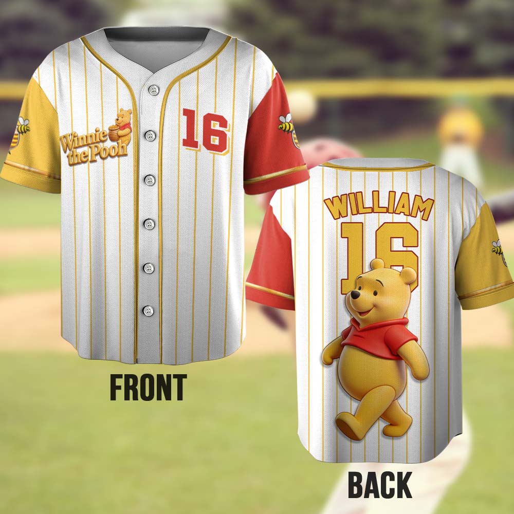 Personalized Winnie the Pooh Baseball Jersey for Kids Baseball Jersey GradoCreations