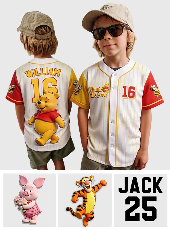 Personalized Winnie the Pooh Baseball Jersey for Kids Baseball Jersey GradoCreations