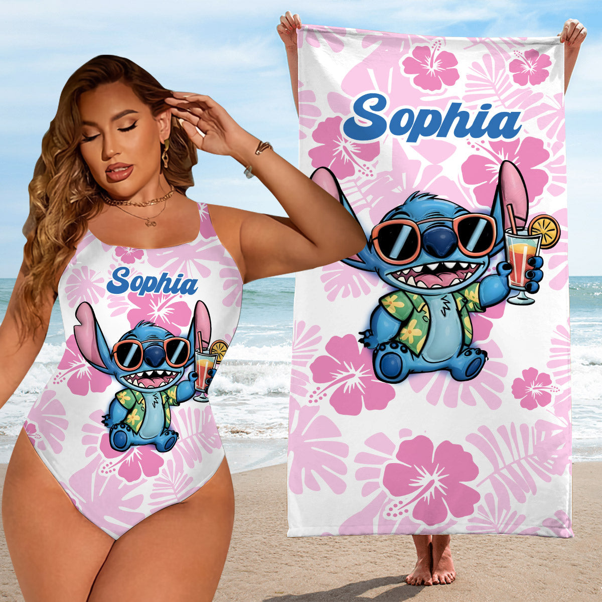 Personalized Women's Ohana Swimsuit & Quick-Dry Beach Towel Set Women Swimming Bodysuit & Beach Towel GradoCreations