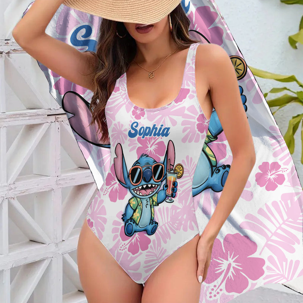 Personalized Women's Ohana Swimsuit & Quick-Dry Beach Towel Set Women Swimming Bodysuit & Beach Towel GradoCreations