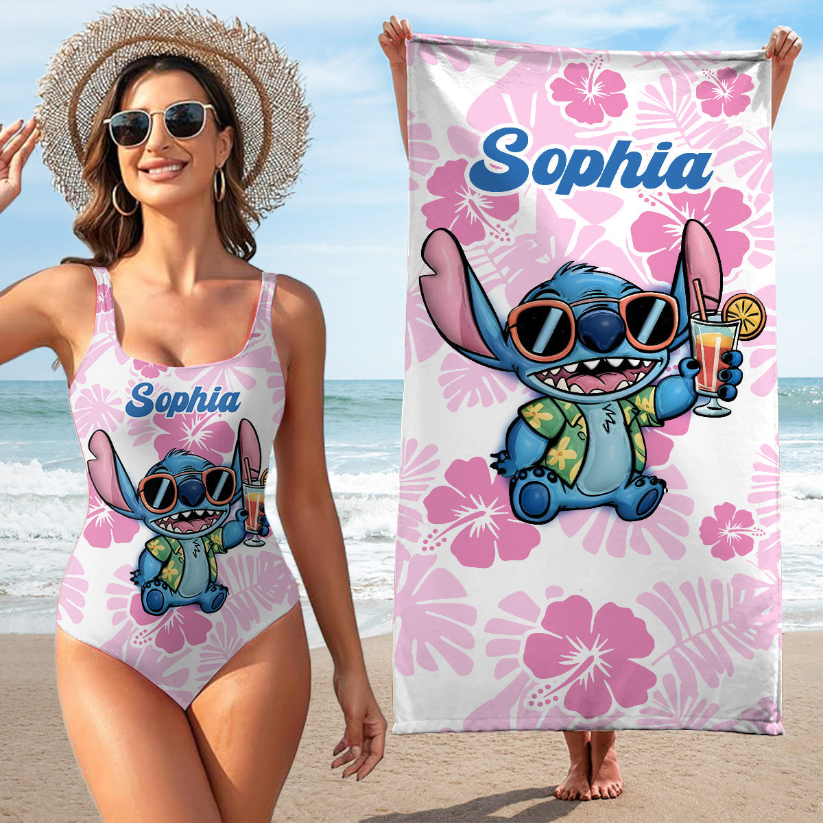 Personalized Women's Ohana Swimsuit & Quick-Dry Beach Towel Set Women Swimming Bodysuit & Beach Towel GradoCreations