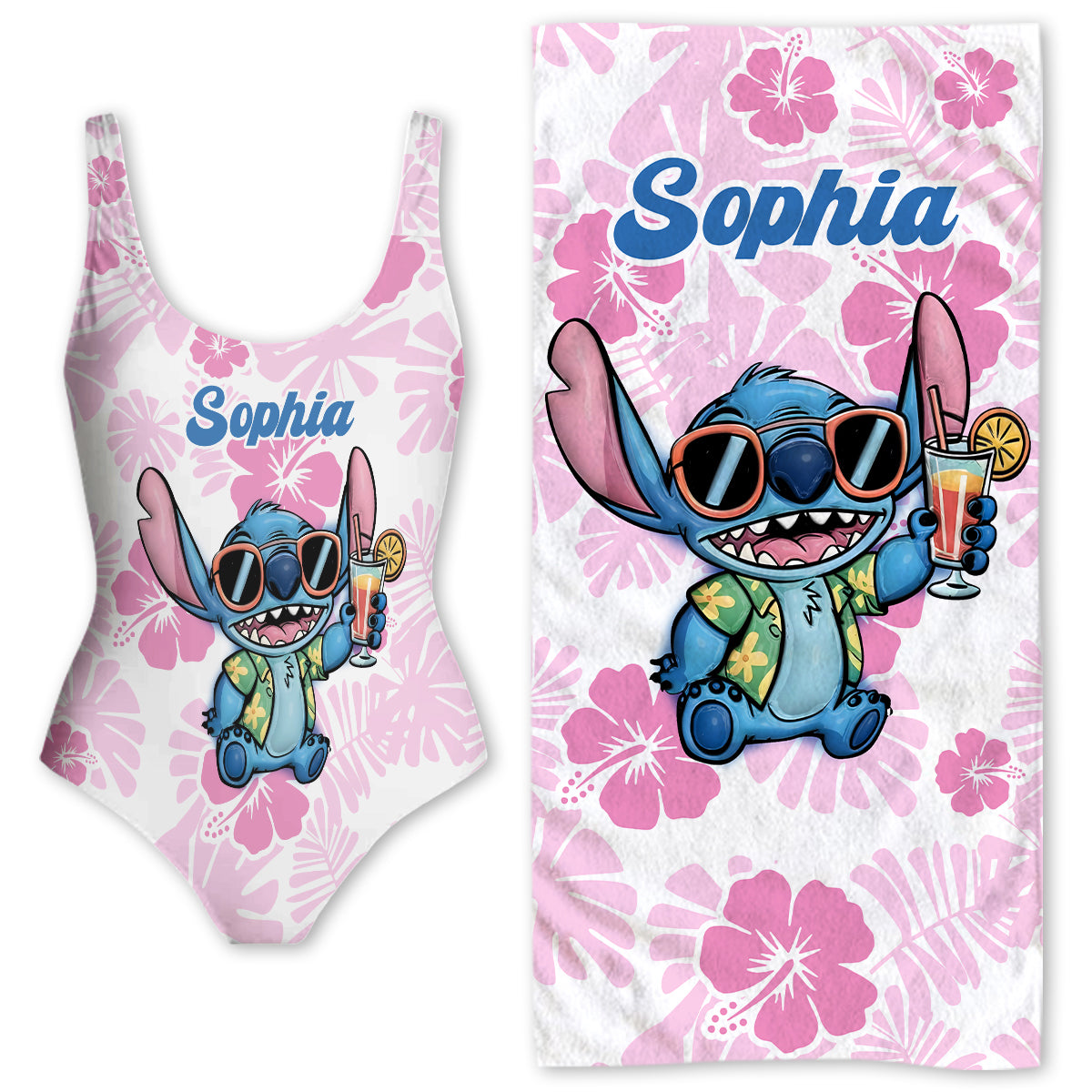 Personalized Women's Ohana Swimsuit & Quick-Dry Beach Towel Set Women Swimming Bodysuit & Beach Towel GradoCreations