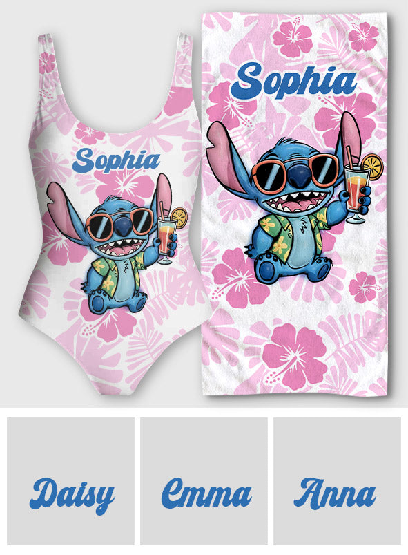 Personalized Women's Ohana Swimsuit & Quick-Dry Beach Towel Set Women Swimming Bodysuit & Beach Towel GradoCreations