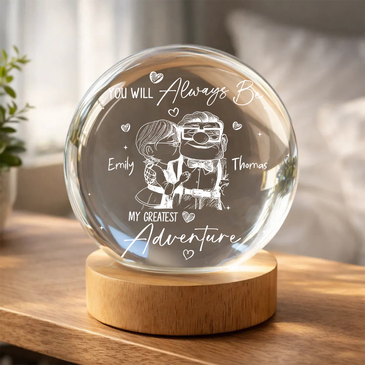 Personalized 3D Couple Crystal Ball Night Light Gift Crystal Ball Night Light GradoCreations