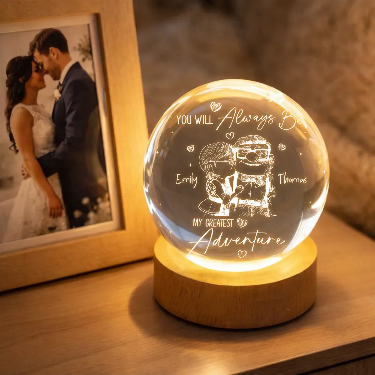 Personalized 3D Couple Crystal Ball Night Light Gift Crystal Ball Night Light GradoCreations