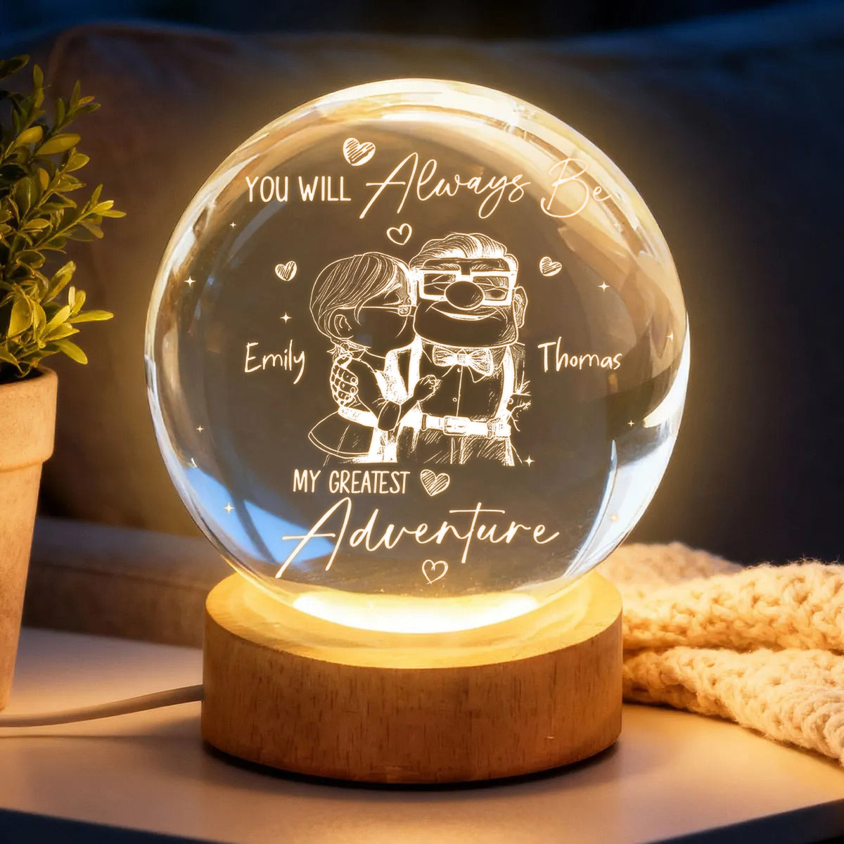 Personalized 3D Couple Crystal Ball Night Light Gift Crystal Ball Night Light GradoCreations
