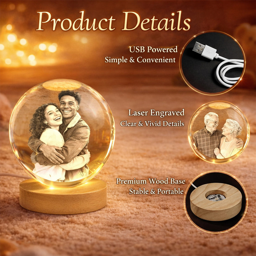 Personalized 3D Couple Crystal Ball Night Light Gift Crystal Ball Night Light GradoCreations
