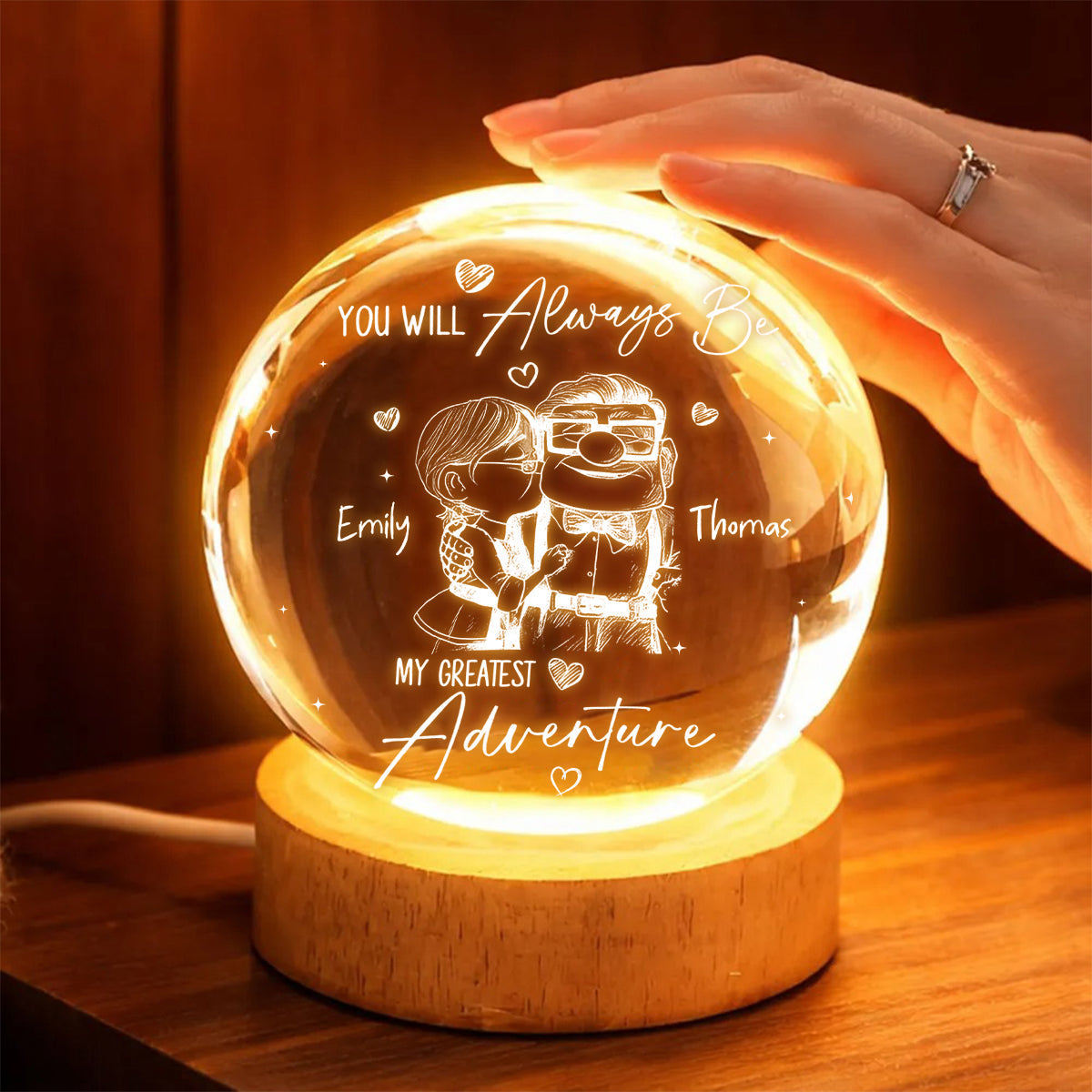 Personalized 3D Couple Crystal Ball Night Light Gift Crystal Ball Night Light GradoCreations
