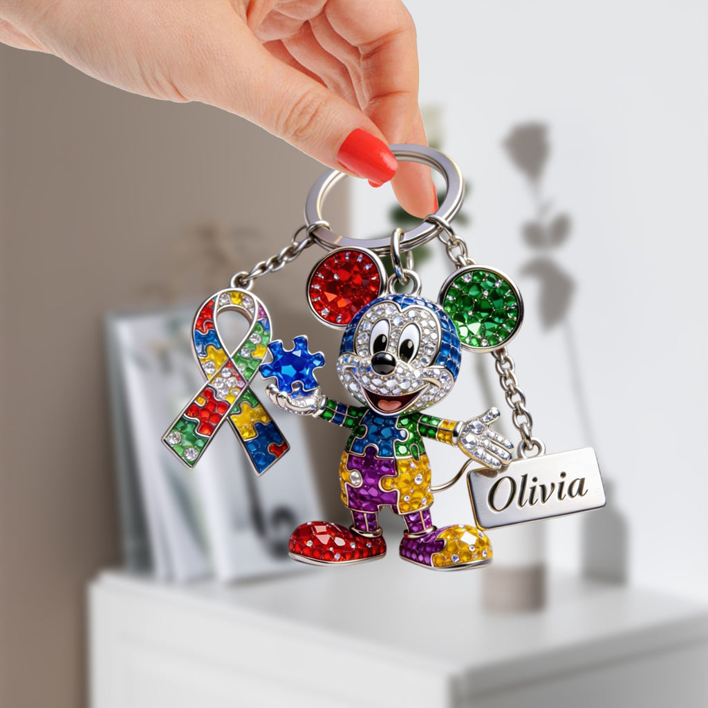 Personalized Autism Awareness Keychain with Charms | Custom Name Gift Keychain with Charms GradoCreations
