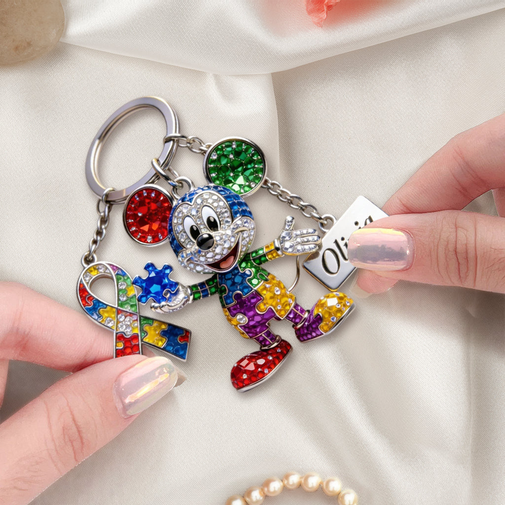 Personalized Autism Awareness Keychain with Charms | Custom Name Gift Keychain with Charms GradoCreations
