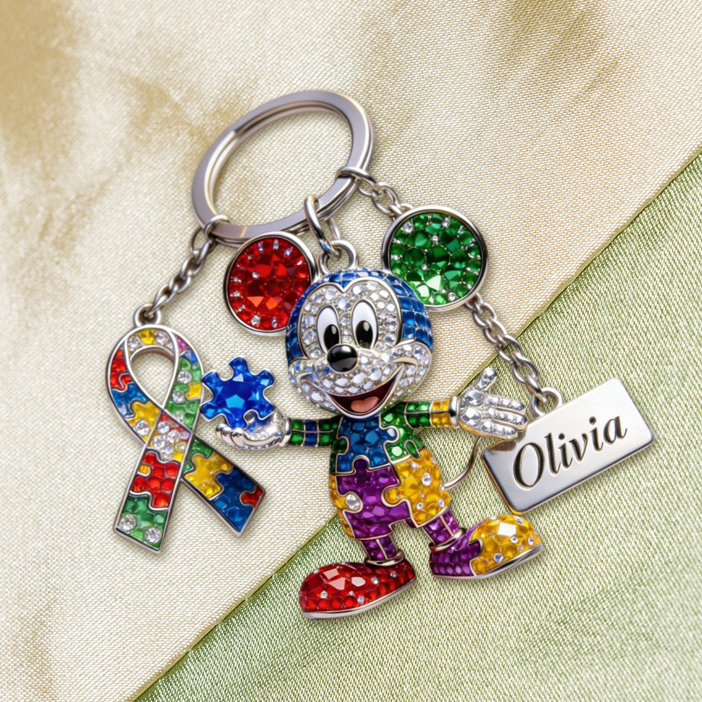 Personalized Autism Awareness Keychain with Charms | Custom Name Gift Keychain with Charms GradoCreations