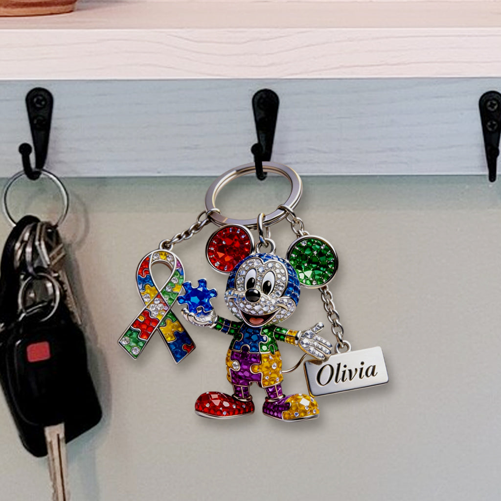 Personalized Autism Awareness Keychain with Charms | Custom Name Gift Keychain with Charms GradoCreations