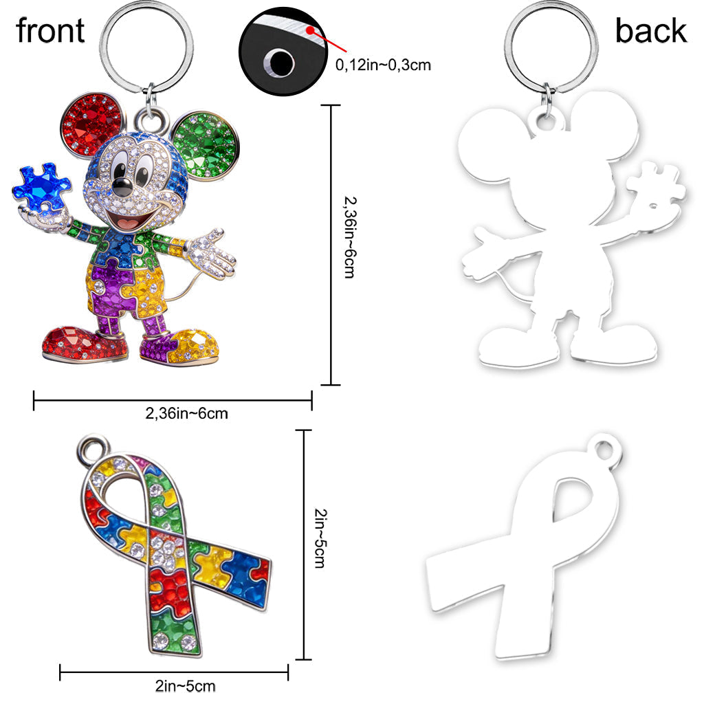 Personalized Autism Awareness Keychain with Charms | Custom Name Gift Keychain with Charms GradoCreations