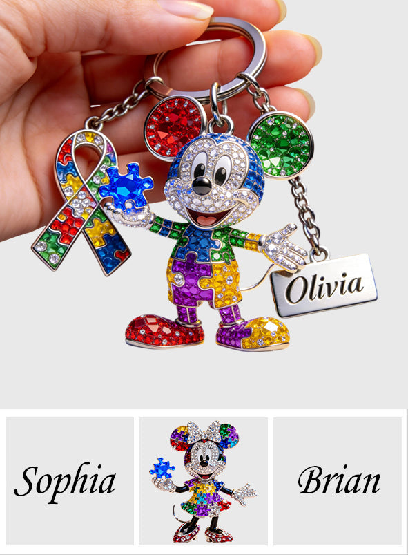 Personalized Autism Awareness Keychain with Charms | Custom Name Gift Keychain with Charms GradoCreations