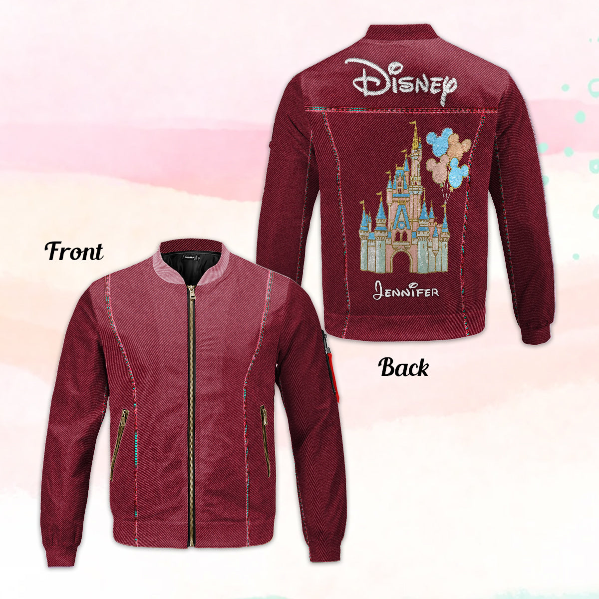 Personalized Bomber Jacket with Magical Castle Design for Kids Bomber Jacket GradoCreations