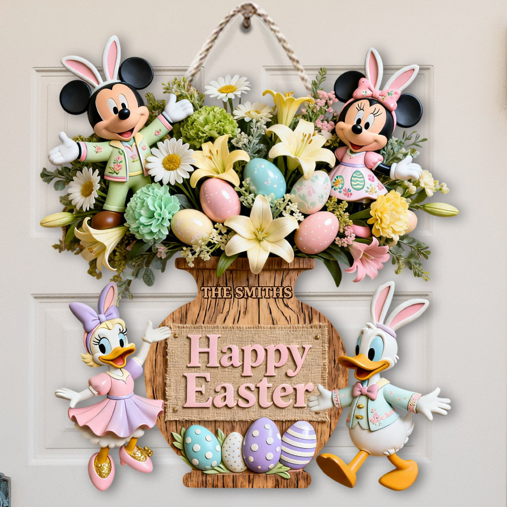Personalized Easter Mouse Wood Sign Custom Family Name Decor Wood Sign GradoCreations
