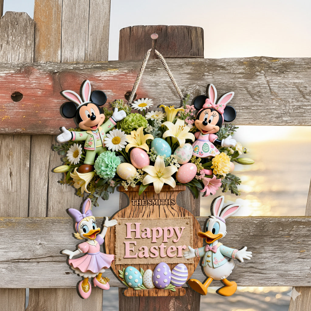 Personalized Easter Mouse Wood Sign Custom Family Name Decor Wood Sign GradoCreations