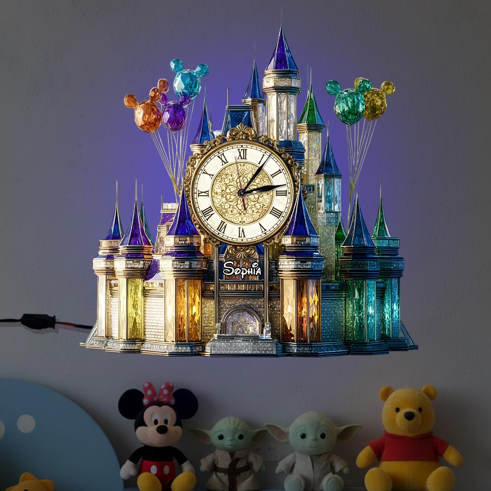Personalized LED Light Wall Clock Custom Name Magical Castle Gift Idea LED Light Wall Clock GradoCreations