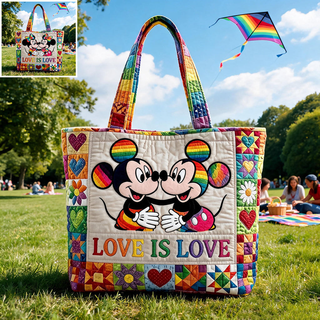 Personalized LGBT Pride Quilted Tote Bag with Cartoon Mouse Art Quilted Tote Bag GradoCreations