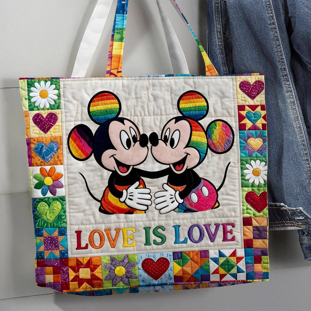 Personalized LGBT Pride Quilted Tote Bag with Cartoon Mouse Art Quilted Tote Bag GradoCreations