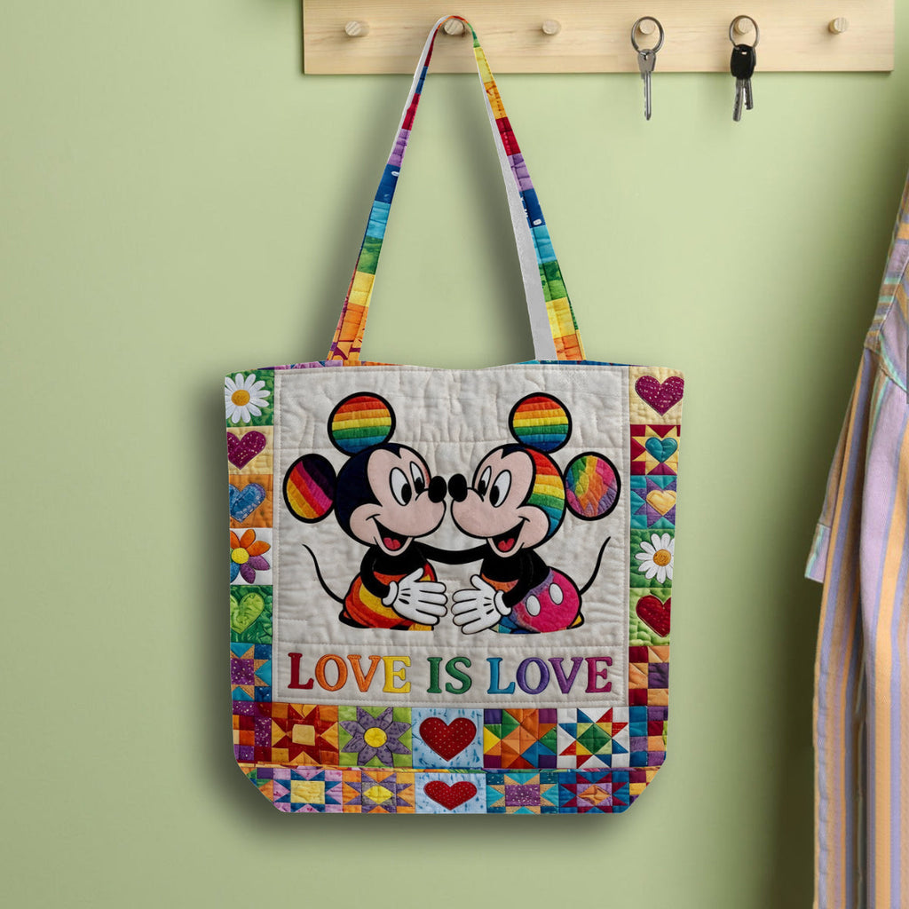 Personalized LGBT Pride Quilted Tote Bag with Cartoon Mouse Art Quilted Tote Bag GradoCreations