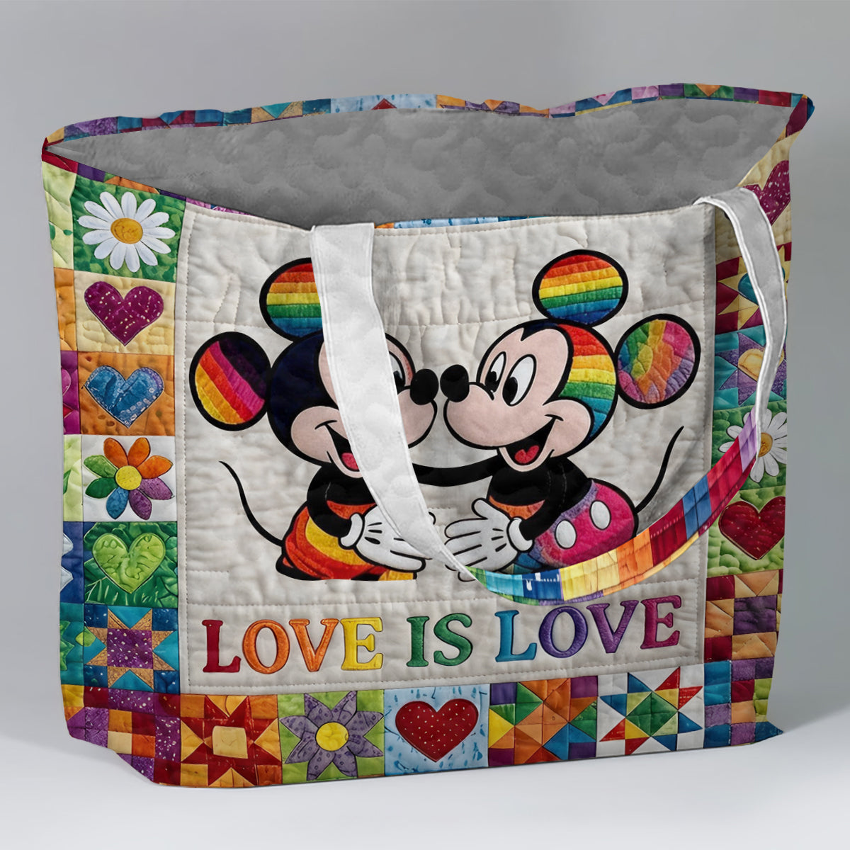 Personalized LGBT Pride Quilted Tote Bag with Cartoon Mouse Art Quilted Tote Bag GradoCreations