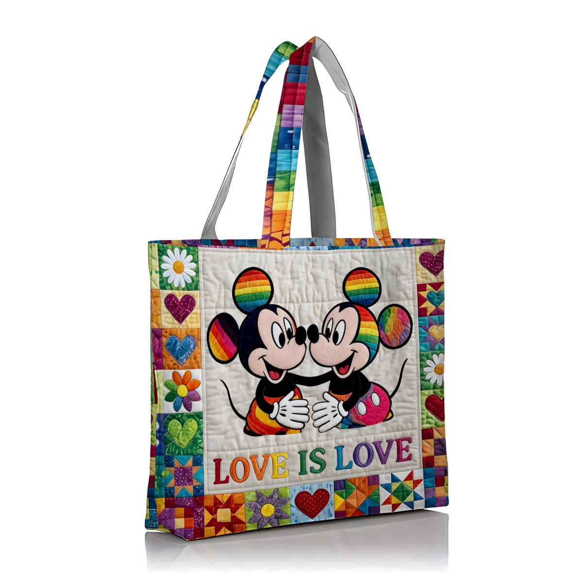 Personalized LGBT Pride Quilted Tote Bag with Cartoon Mouse Art Quilted Tote Bag GradoCreations