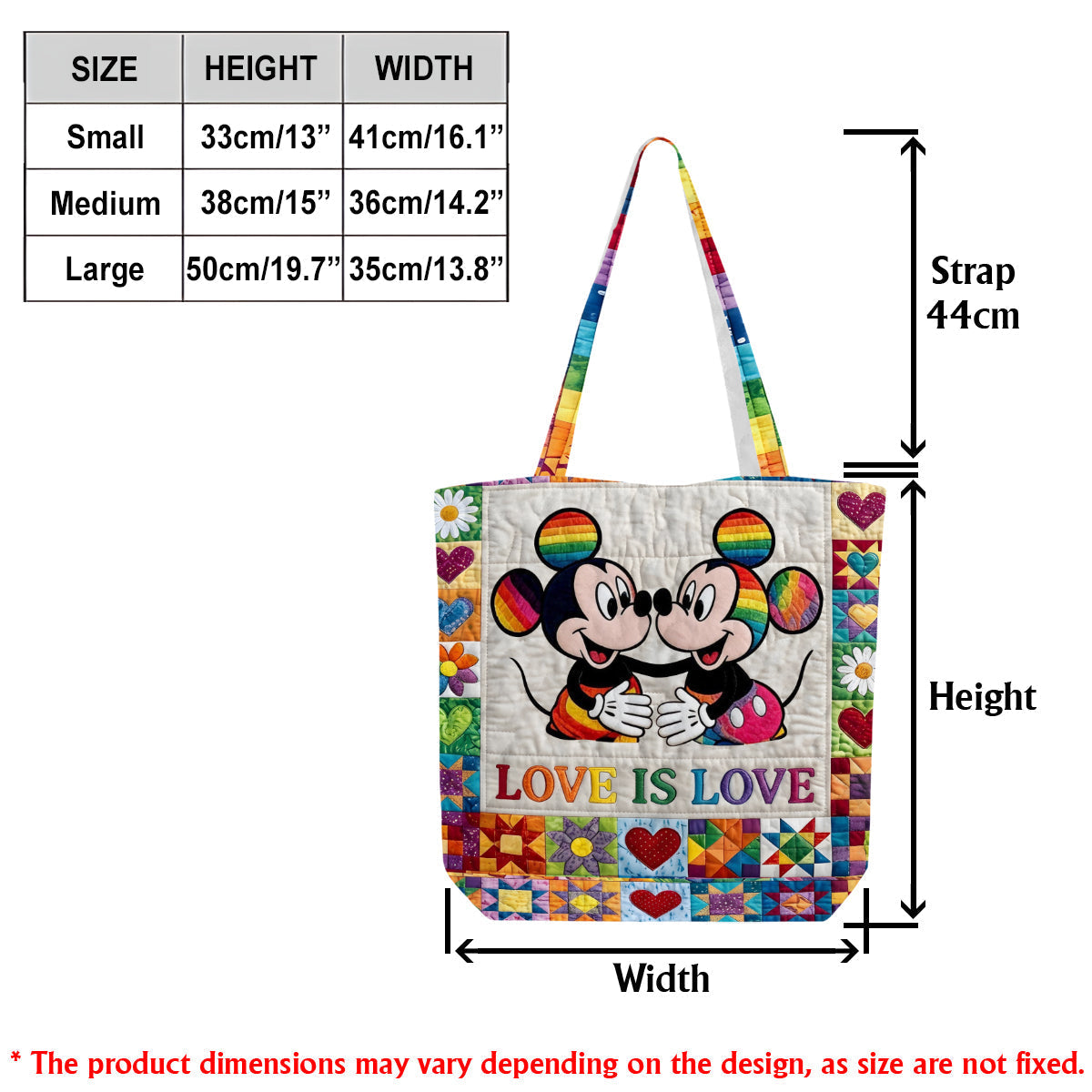 Personalized LGBT Pride Quilted Tote Bag with Cartoon Mouse Art Quilted Tote Bag GradoCreations