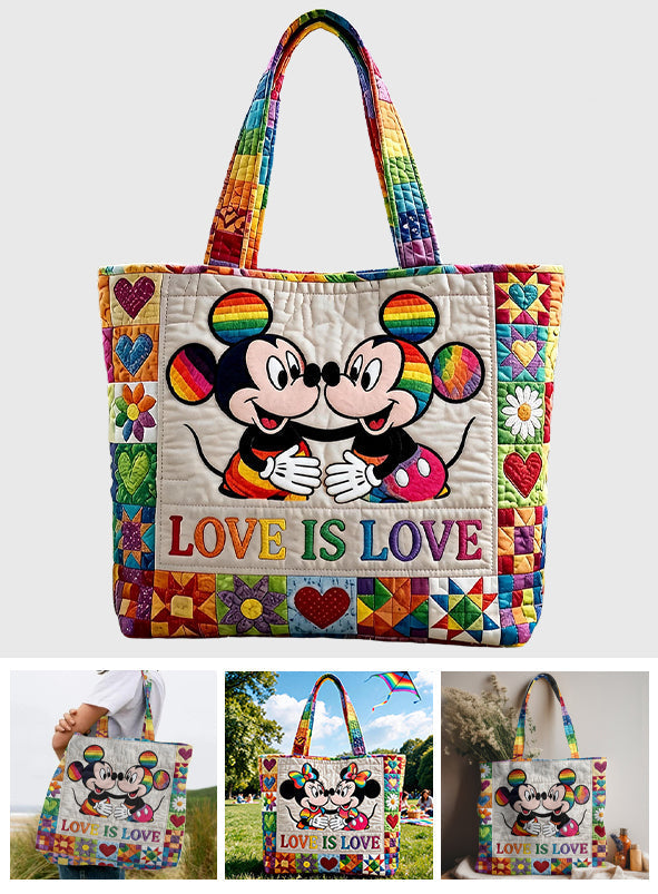 Personalized LGBT Pride Quilted Tote Bag with Cartoon Mouse Art Quilted Tote Bag GradoCreations