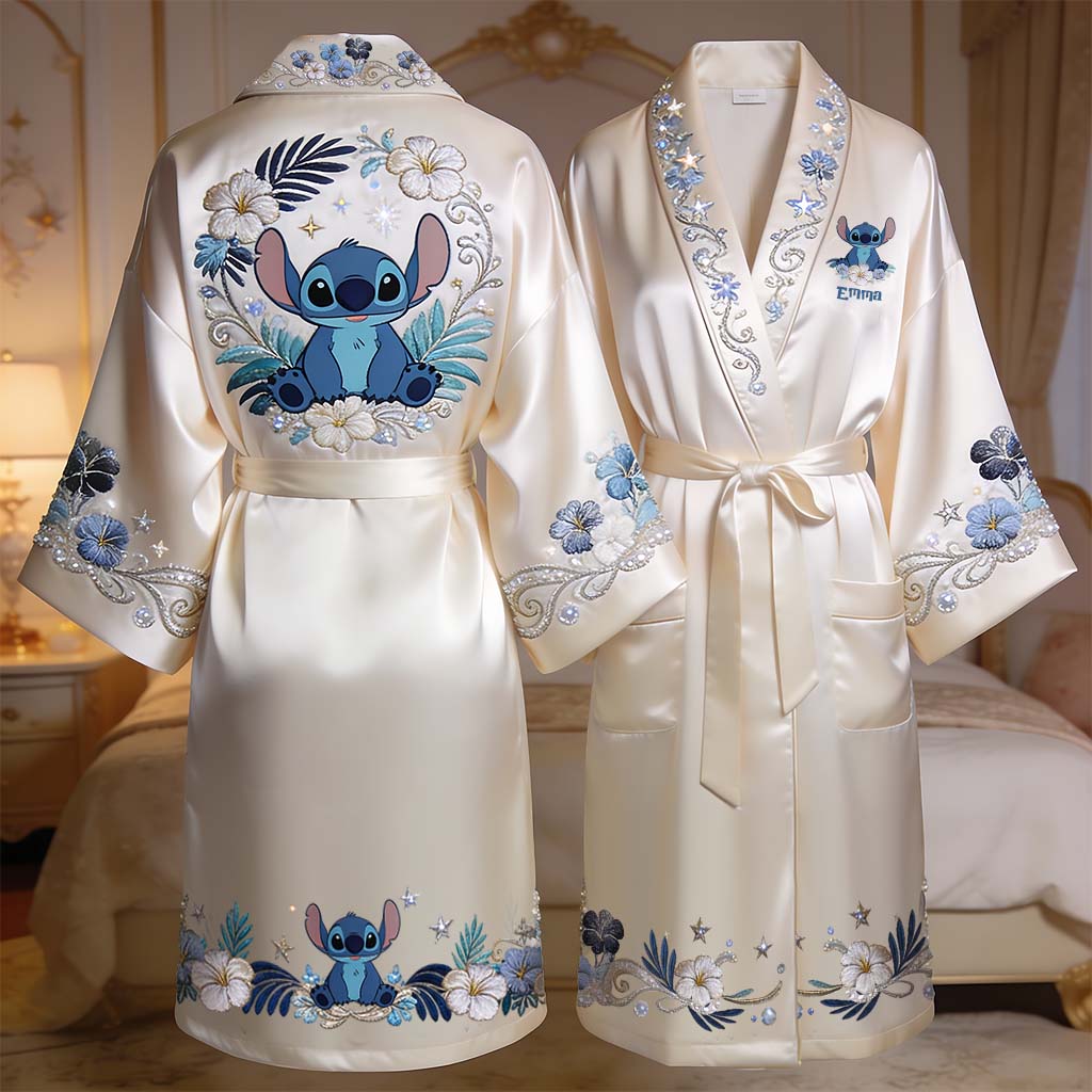 Personalized Cute Alien Satin Robe Custom Gift for Her Satin Robe GradoCreations