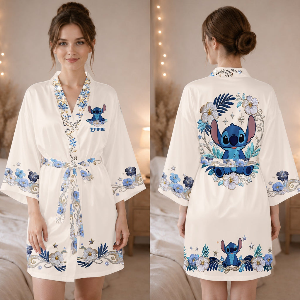 Personalized Cute Alien Satin Robe Custom Gift for Her Satin Robe GradoCreations
