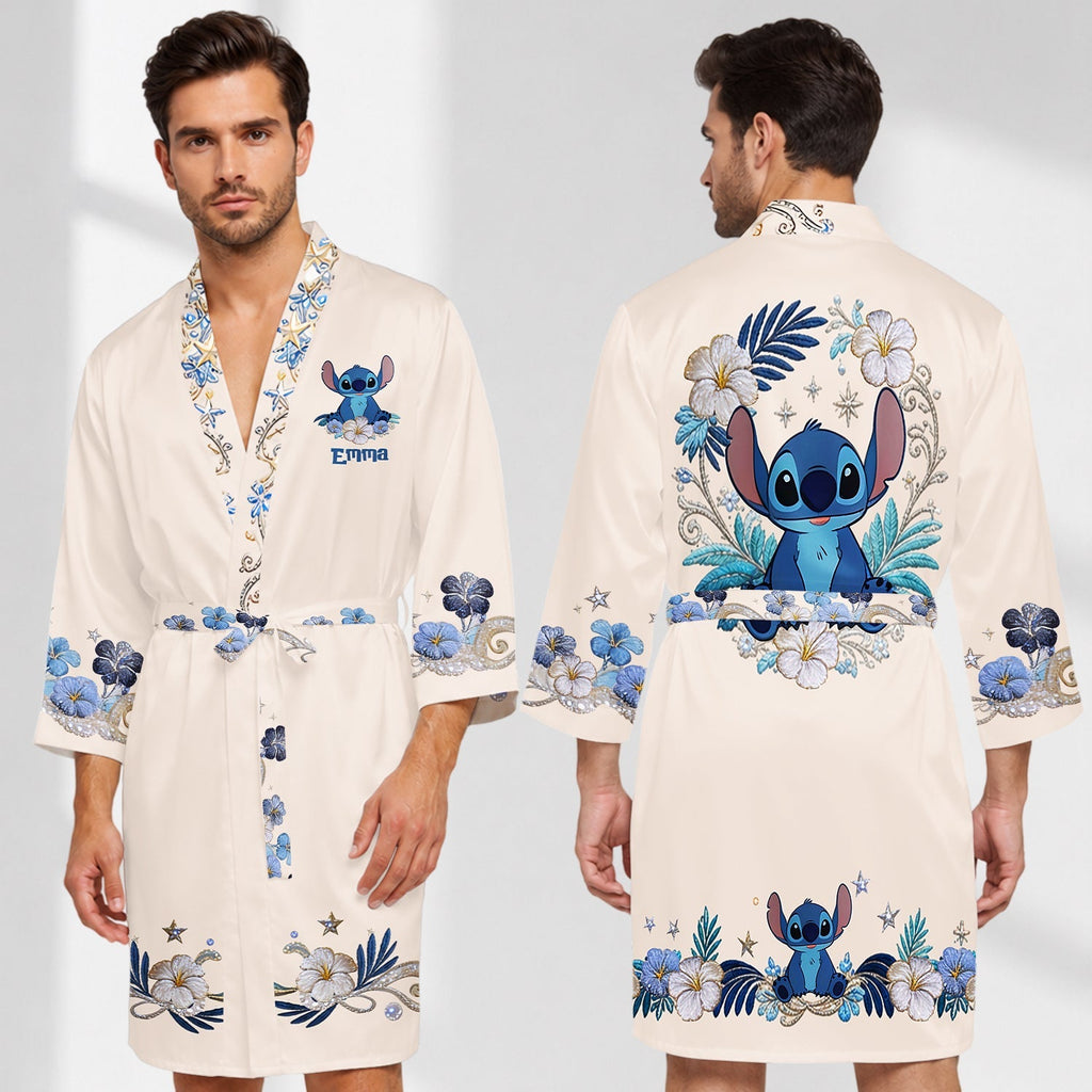 Personalized Cute Alien Satin Robe Custom Gift for Her Satin Robe GradoCreations