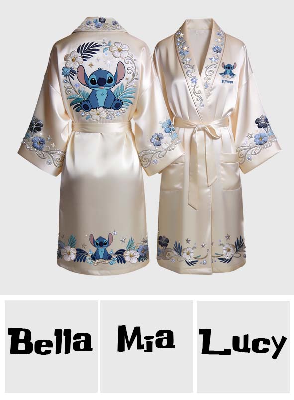 Personalized Cute Alien Satin Robe Custom Gift for Her Satin Robe GradoCreations