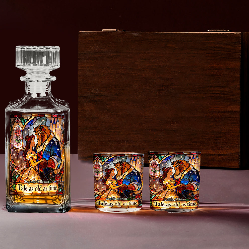 Personalized Beauty And The Beast Whiskey Decanter Set Gift for Couple Whiskey Decanter Set GradoCreations