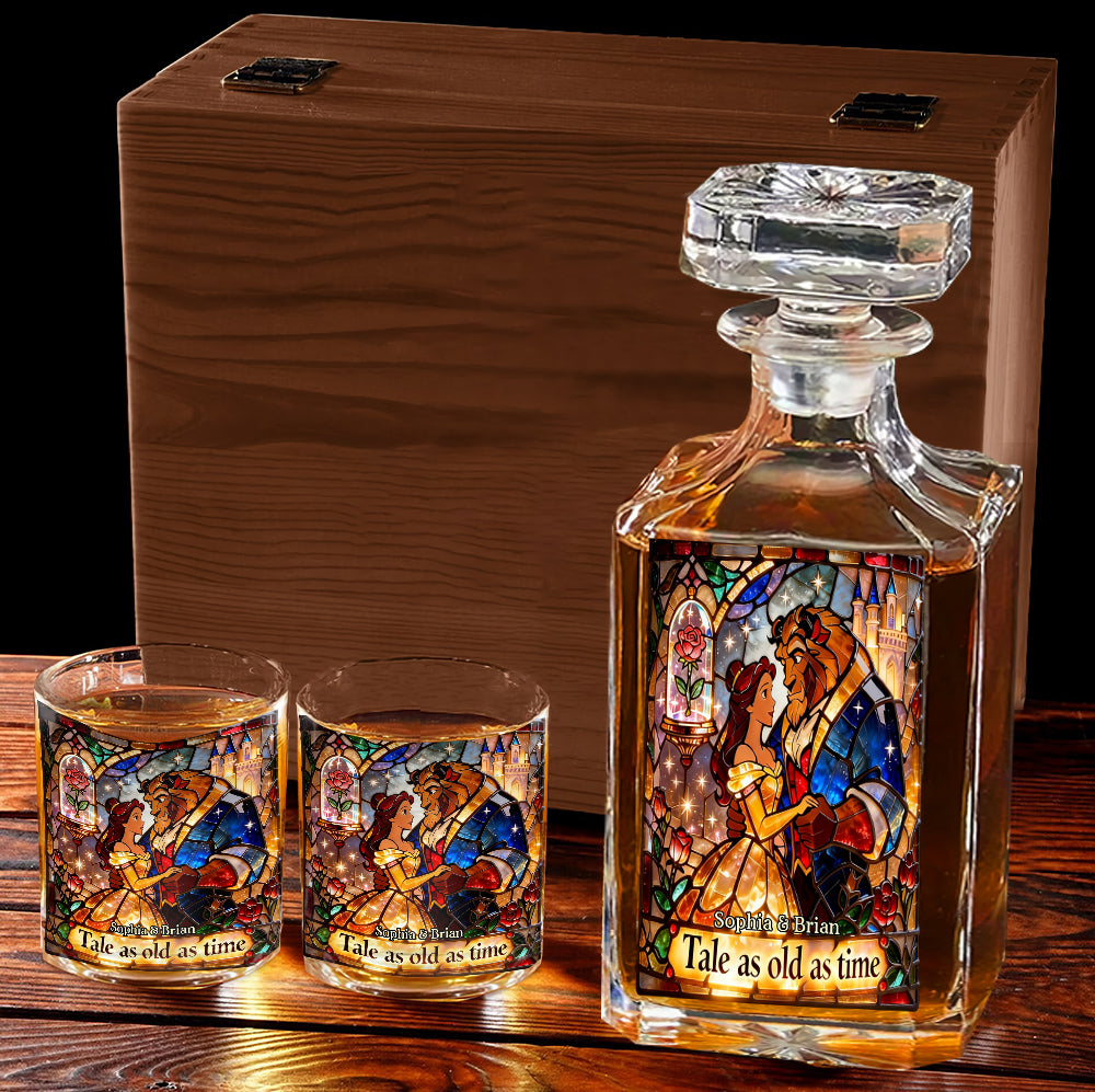 Personalized Beauty And The Beast Whiskey Decanter Set Gift for Couple Whiskey Decanter Set GradoCreations