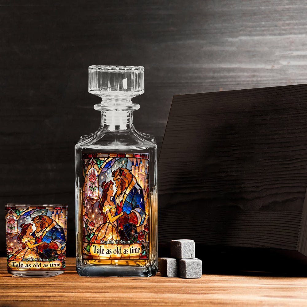 Personalized Beauty And The Beast Whiskey Decanter Set Gift for Couple Whiskey Decanter Set GradoCreations