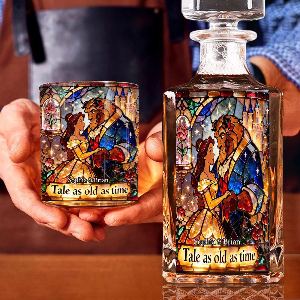 Personalized Beauty And The Beast Whiskey Decanter Set Gift for Couple Whiskey Decanter Set GradoCreations