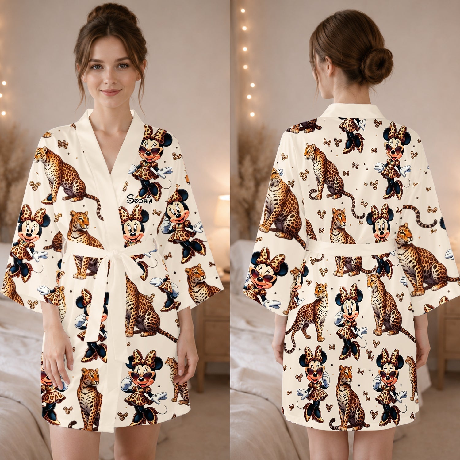 Personalized Cute Cheetah Print Satin Robe Custom Name Gift Satin Robe GradoCreations
