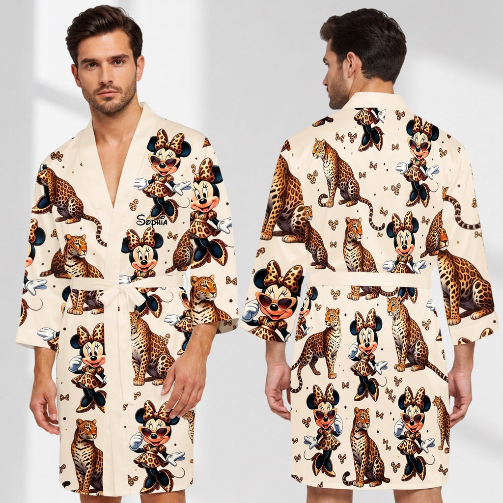 Personalized Cute Cheetah Print Satin Robe Custom Name Gift Satin Robe GradoCreations