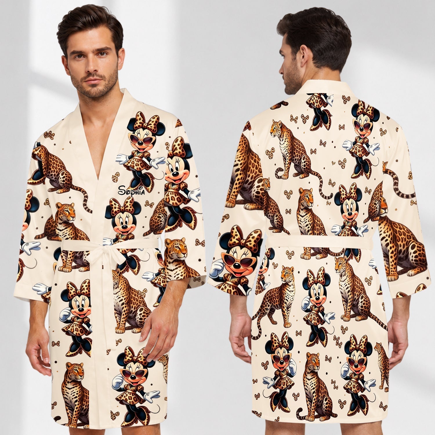 Personalized Cute Cheetah Print Satin Robe Custom Name Gift Satin Robe GradoCreations