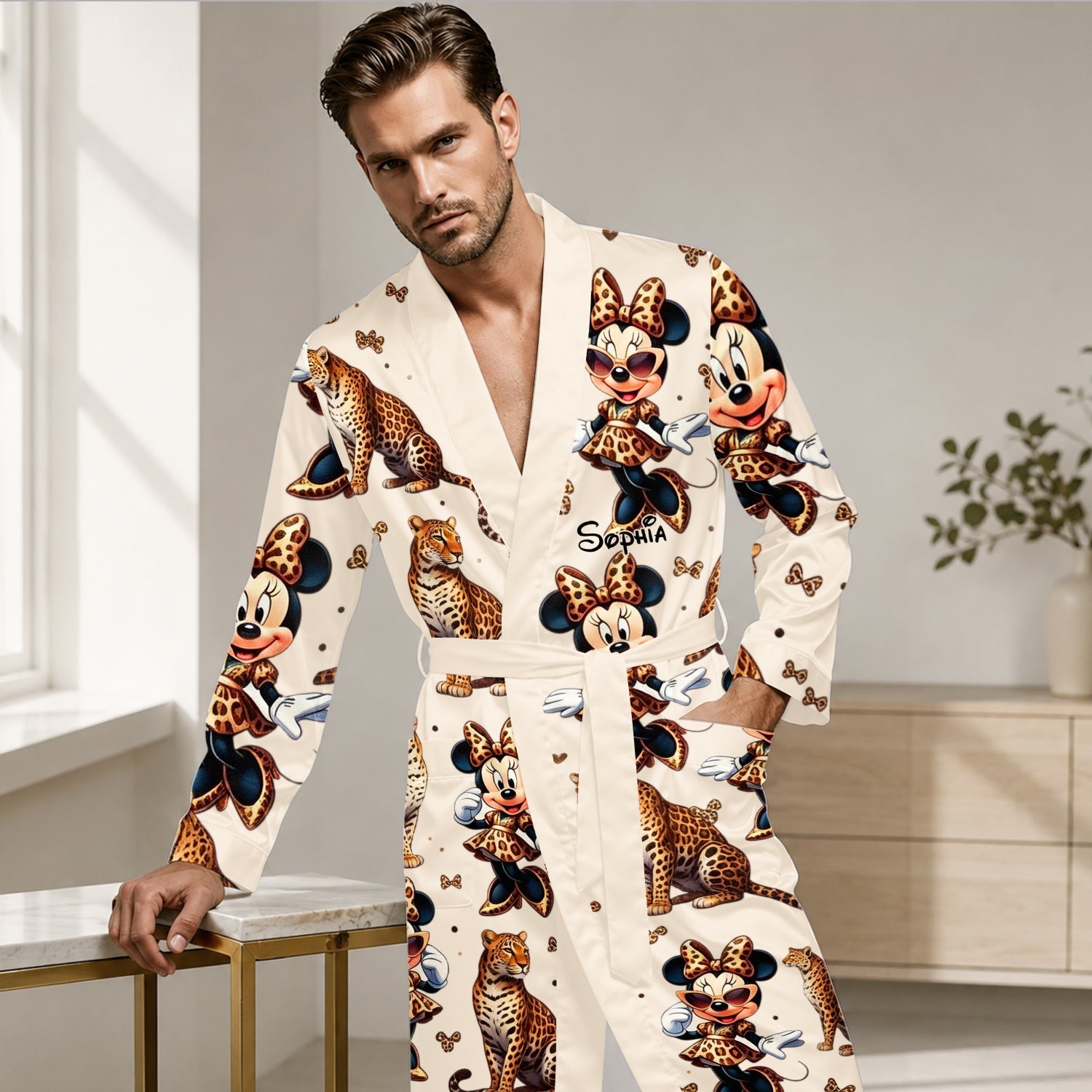 Personalized Cute Cheetah Print Satin Robe Custom Name Gift Satin Robe GradoCreations