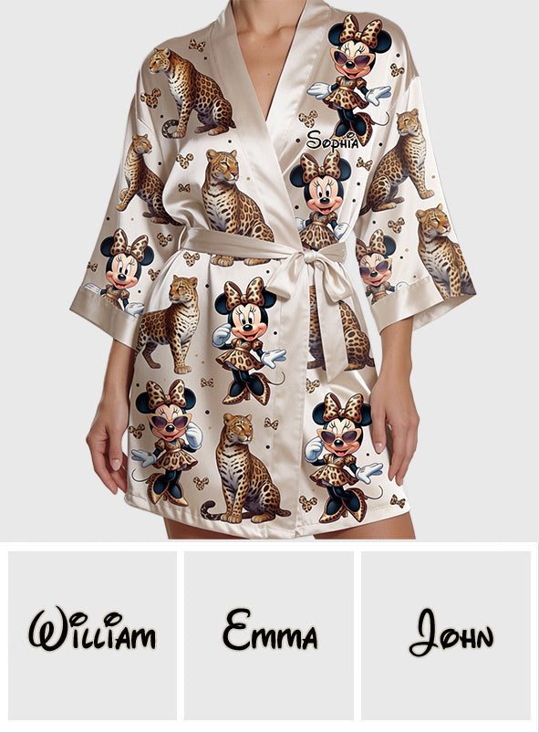 Personalized Cute Cheetah Print Satin Robe Custom Name Gift Satin Robe GradoCreations