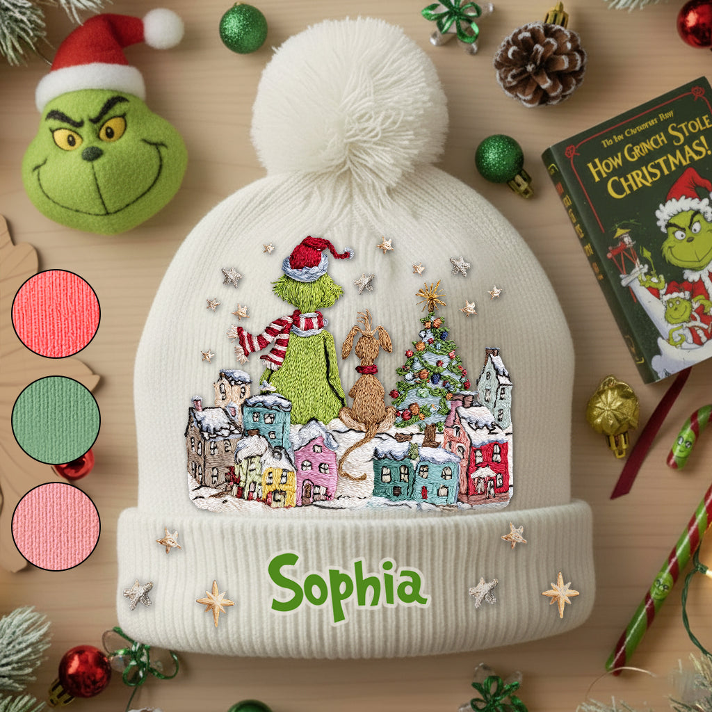 Personalized Grinchmas Beanie Hat Custom Name Holiday Gift Beanie Hat GradoCreations