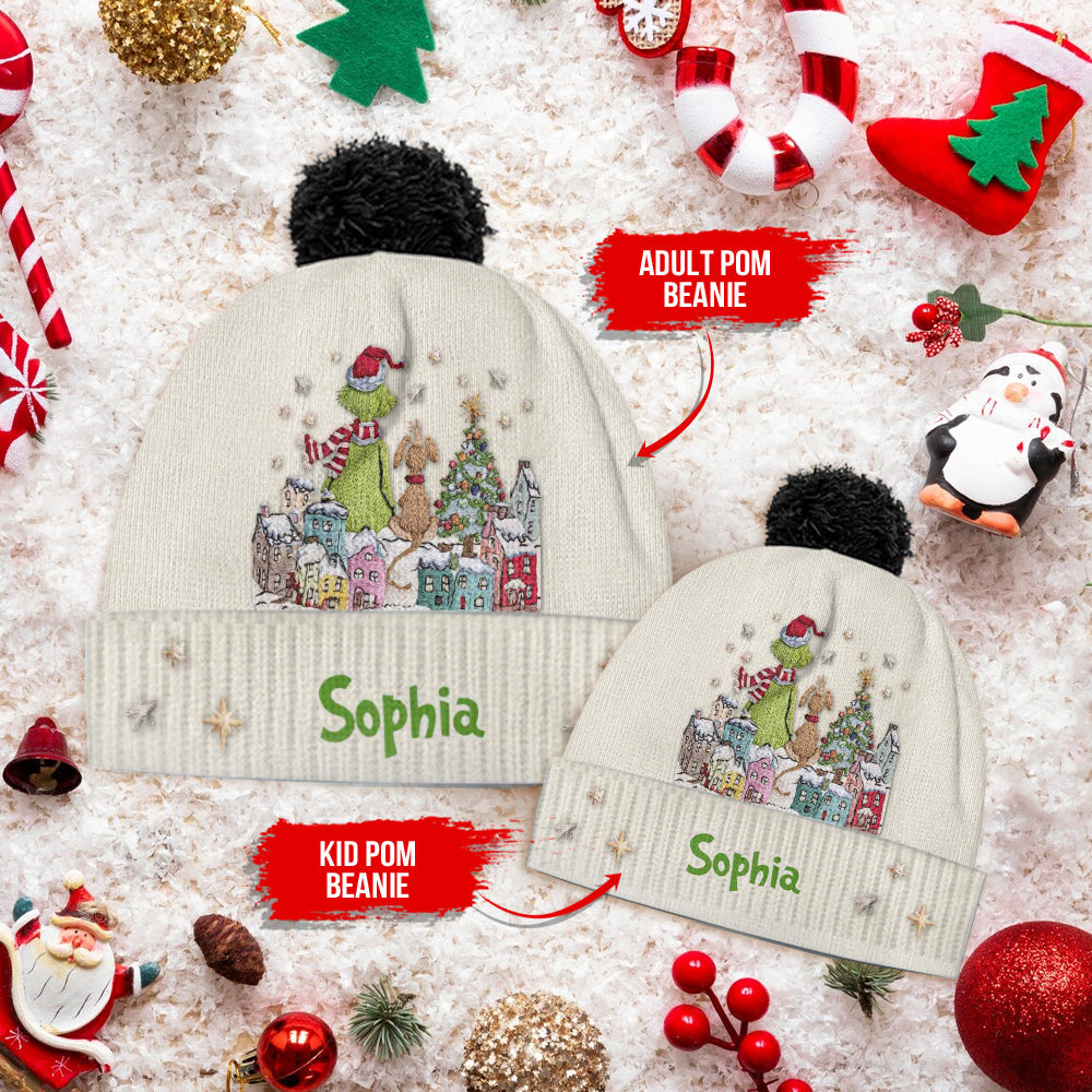 Personalized Grinchmas Beanie Hat Custom Name Holiday Gift Beanie Hat GradoCreations