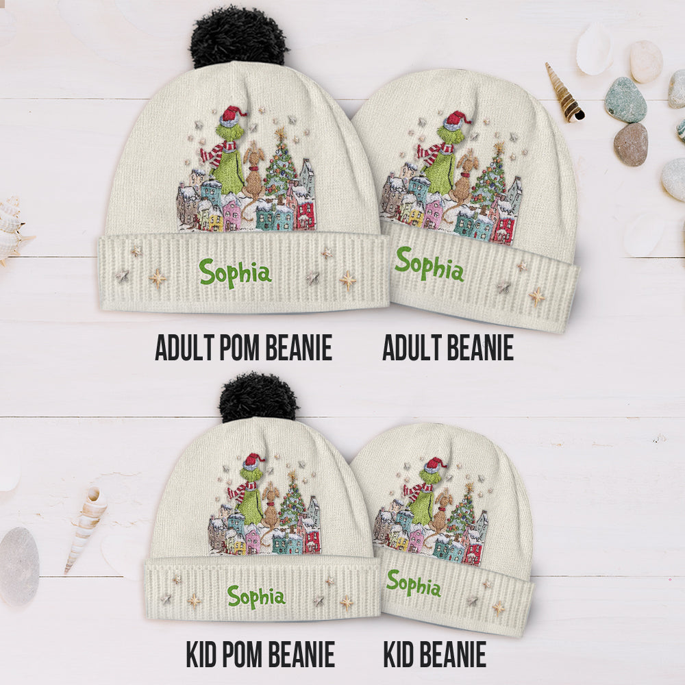 Personalized Grinchmas Beanie Hat Custom Name Holiday Gift Beanie Hat GradoCreations