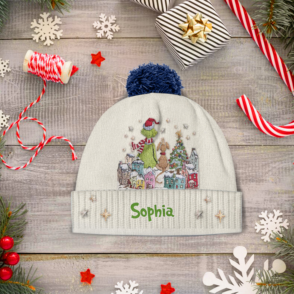 Personalized Grinchmas Beanie Hat Custom Name Holiday Gift Beanie Hat GradoCreations